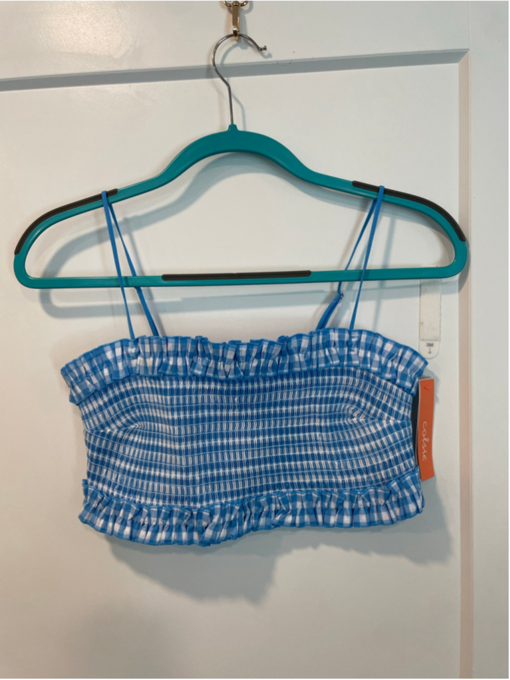 Women's Colsie Gingham Crop Top Blue White Size L